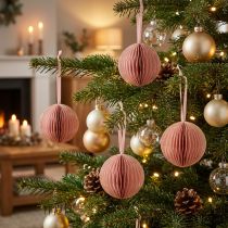 Product Honeycomb Christmas Balls, Apricot Pink, 7cm, 4 Pieces, Decoration