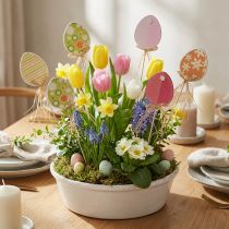 Product Easter egg decoration, flower plug Easter wood, Easter plug 31.5cm 12pcs