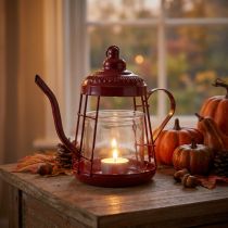 Product Tealight holder glass lantern teapot red Ø15cm H26cm