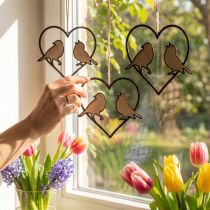 Product Hanging decoration heart with birds decoration for hanging 12 cm 4 pieces