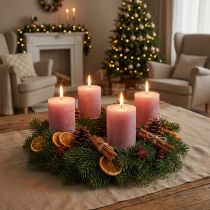 Product Elegant antique rose pillar candles 70×80mm, set of 4, for table decoration, Advent wreath and romantic ambience