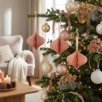 Product Paper Christmas ornaments, vintage pink apricot, Ø8cm, set of 4
