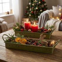 Product Decorative Christmas tray, green stars, 49cm/43cm, set of 2