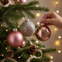 Product Christmas balls pink grey glass balls Ø7.5cm 14 pcs
