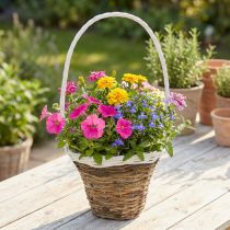 Product Handle basket, natural basket for planting, flower basket round natural, white H49cm Ø23.5cm