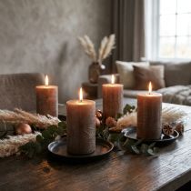 Product Modern pillar candles, set of 4 in copper brown metallic, Ø70x100mm - Elegant, solid-colored candles for stylish decoration
