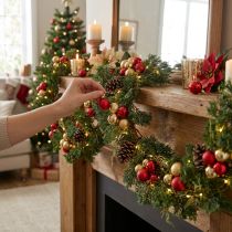 Product Artificial fir garland 160cm, Christmas decoration, wall &amp; window decoration, cedar look
