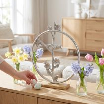Product Table decoration spring, decorative ring bird deco silver H32.5cm