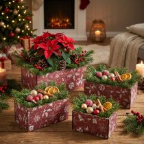 Product Vintage Christmas flower box, wooden planter, red, 24-40cm, set of 4