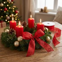 Product Christmas ribbon red with glittering stars ribbon 25mm 18m