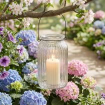 Product Glass lantern/candle holder for hanging, handle, H18cm