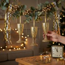 Product Champagne glass hanger light gold New Year's Eve decoration 15cm 3pcs