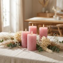 Product Set of 4 rustic pillar candles, antique rose, quality candles, dyed throughout, 80x110mm, for stylish decoration and long burning time