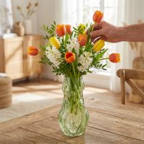 Product Glass vase with embossed tulip design for harmonious room design, 30cm