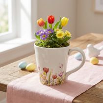 Product Ceramic plant pot with floral motif for nostalgic spring decoration, plant lovers, 10.5cm