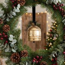Product Vintage gold bell with black velvet ribbon, H15cm