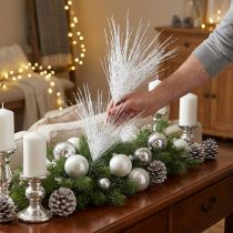 Product Artificial Pine Branch Decorative Branch White Glitter L80cm