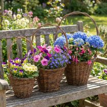 Product Willow flower basket with handle, natural finish, 29/23/21cm, set of 3.