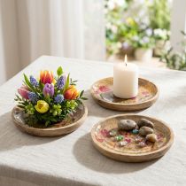 Product Wooden plates with flowers and butterflies, natural pink, Ø15cm, 3 pieces