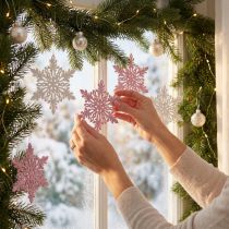 Product Wooden Snowflake 8-12cm Pink/White 12pcs.