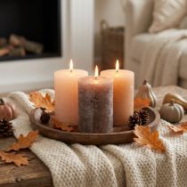 Product Rustic pillar candle set of 12 in brown tones, 70x100mm – Long burning time, marble look for decoration &amp; ambience