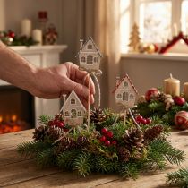 Product Christmas pot stakes Little Houses Wood 4.5×5cm 12 pcs
