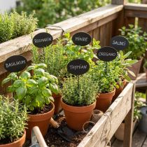 Product Flowerbed stakes garden stakes wooden signs oval black H17.5cm 12pcs