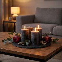 Product Solid Color Anthracite Pillar Candles 70×120mm 4-Piece Set - Elegant Wax Candles for Decoration and Ambiance