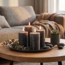 Product Solid coloured candles anthracite pillar candles 60×80mm 4pcs