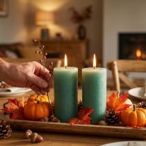 Product Green Jade Pillar Candles 85x200mm, Set of 2 - Decorative Candles, Dyed Through, Long Burning Time