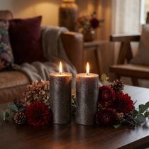 Product Premium Pillar Candle Set of 2, Copper Metallic Look, Ø85mm, H120mm - Elegant Table Decoration Candle