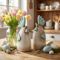 Product Ceramic Rooster Kitchen Decoration Chicken White Blue Brown H14.5cm 2 pcs