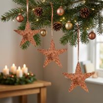 Product Decorative star to hang, Advent decoration, metal pendants copper-colored 12 × 13cm 3pcs