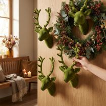 Product Decorative deer head flocked moss green 10cm x 20cm 3 pcs