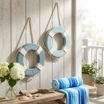 Product Decorative Lifebuoy Wood Maritime Swimming Ring Blue 17cm 2pcs