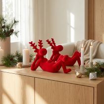 Product Decorative red reindeer figurine, lying down, modern design, 24cm, 2 pieces