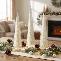 Product Decorative Christmas tree with wooden base for winter decoration, 40cm, 3 pieces