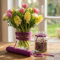 Product Wool cord, purple, 55m decorative twine for floristry and crafts