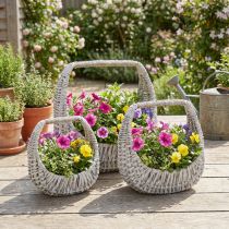Product Wicker basket with handle, grey washed, H43/34/27cm, set of 3