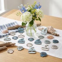 Product Wooden Decoration Sea Shells and boats Blue White 2.5/4cm 72 pcs