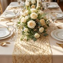 Product Table runner beige gold chains table runner velvet 28×270cm