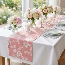 Product Table Ribbon Floral Pattern Table Runner Cotton Pink 15cm 3m