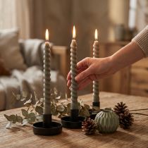 Product Twisted candles spiral candles gray green Ø1.4cm H18cm 4pcs