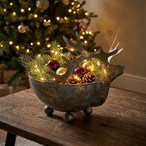 Product Bowl with reindeer head golden antique look metal Ø14cm