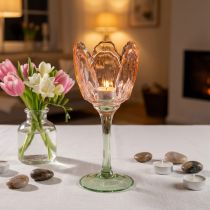 Product Tulip-shaped glass tealight holder, vintage style, romantic home decoration, 20cm
