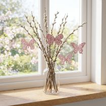 Product Deco hanger butterfly pink glitter 8cm 12pcs