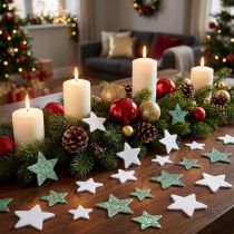 Product Scatter Decoration Christmas Scatter Stars Green White Ø4/5cm 40 Pcs
