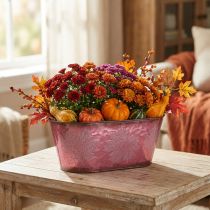 Product Bowl with leaf decoration, planter, autumn decoration, metal pot wine red L38cm H15cm