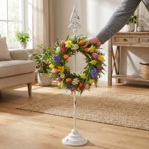 Product Wreath holder white shabby chic wreath stand 1 hook H76cm