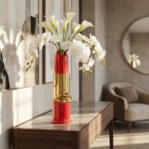 Product Decorative vase with lipstick design for artificial flowers with long stems, 38cm